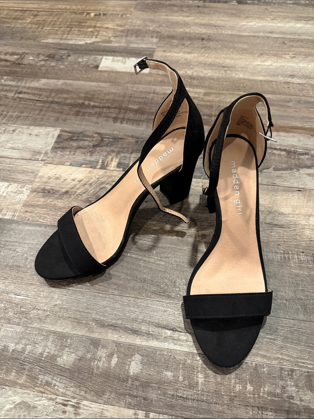Madden Girl Black Suede Ankle-Strap Block Heels
